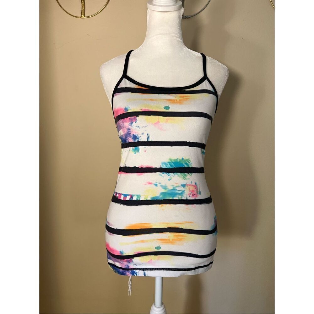 Lululemon Splatter Stripe Black White Multi Power Y Tank Top Size 4